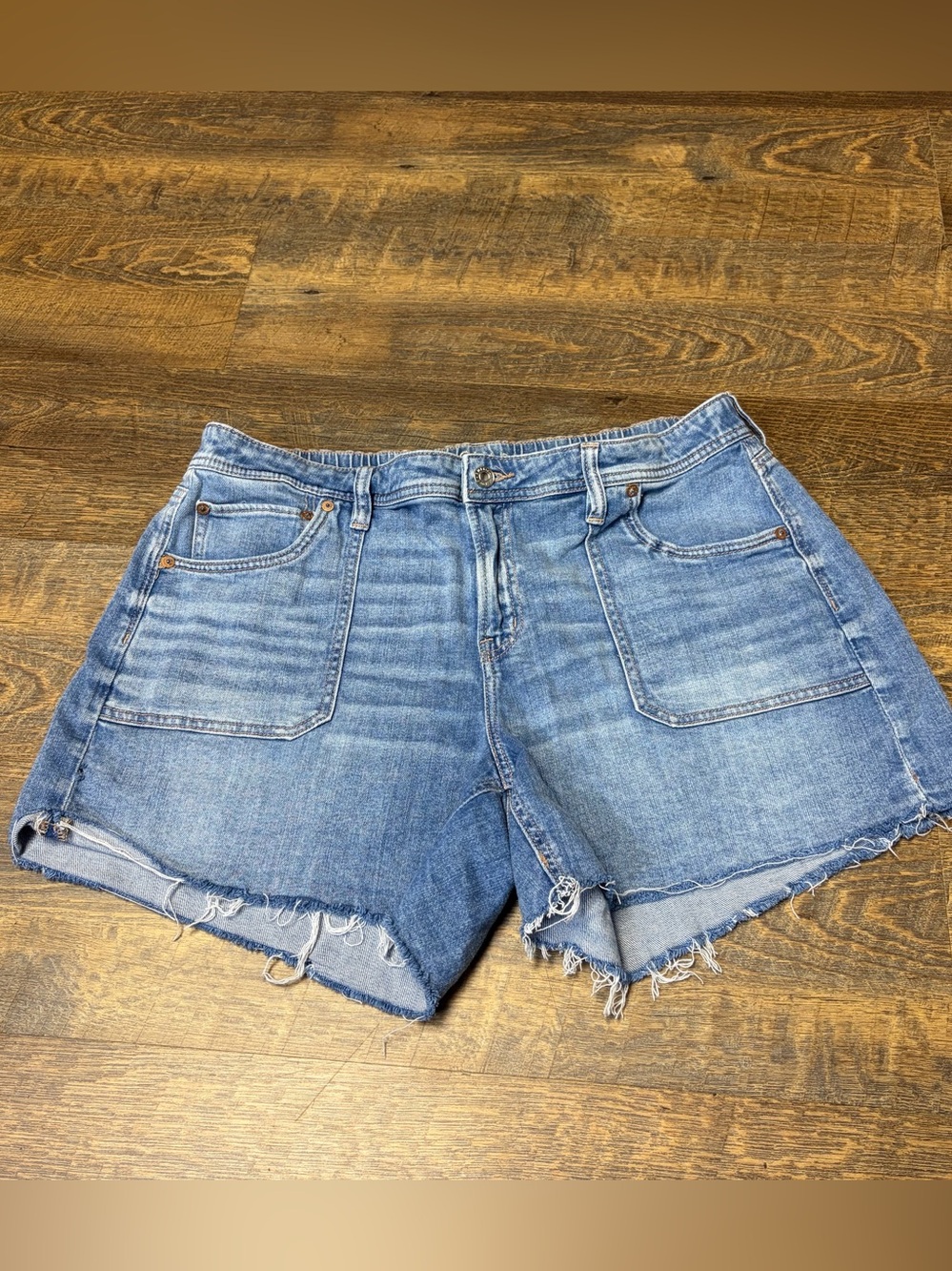 American Eagle Easy Shortie Denim Jean Shorts Womens 14 Elastic Back Waist